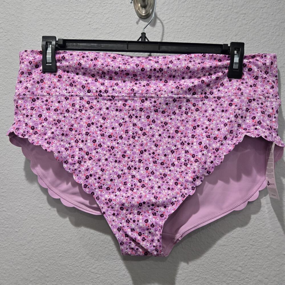 Lands End 18W Pink Floral Scalloped High Waisted High Leg Bikini Swim Bottom